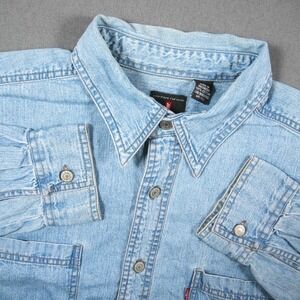 Y2K Levi's Mens Light Wash Denim Button Up Shirt L Retro Western Trucker